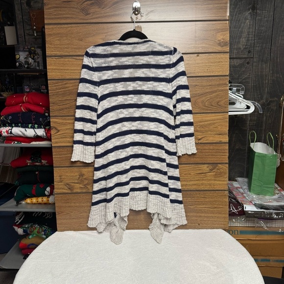 Cupio size small gray/blue duster length Striped Open-Front Cardigan Sweater - Picture 5 of 6